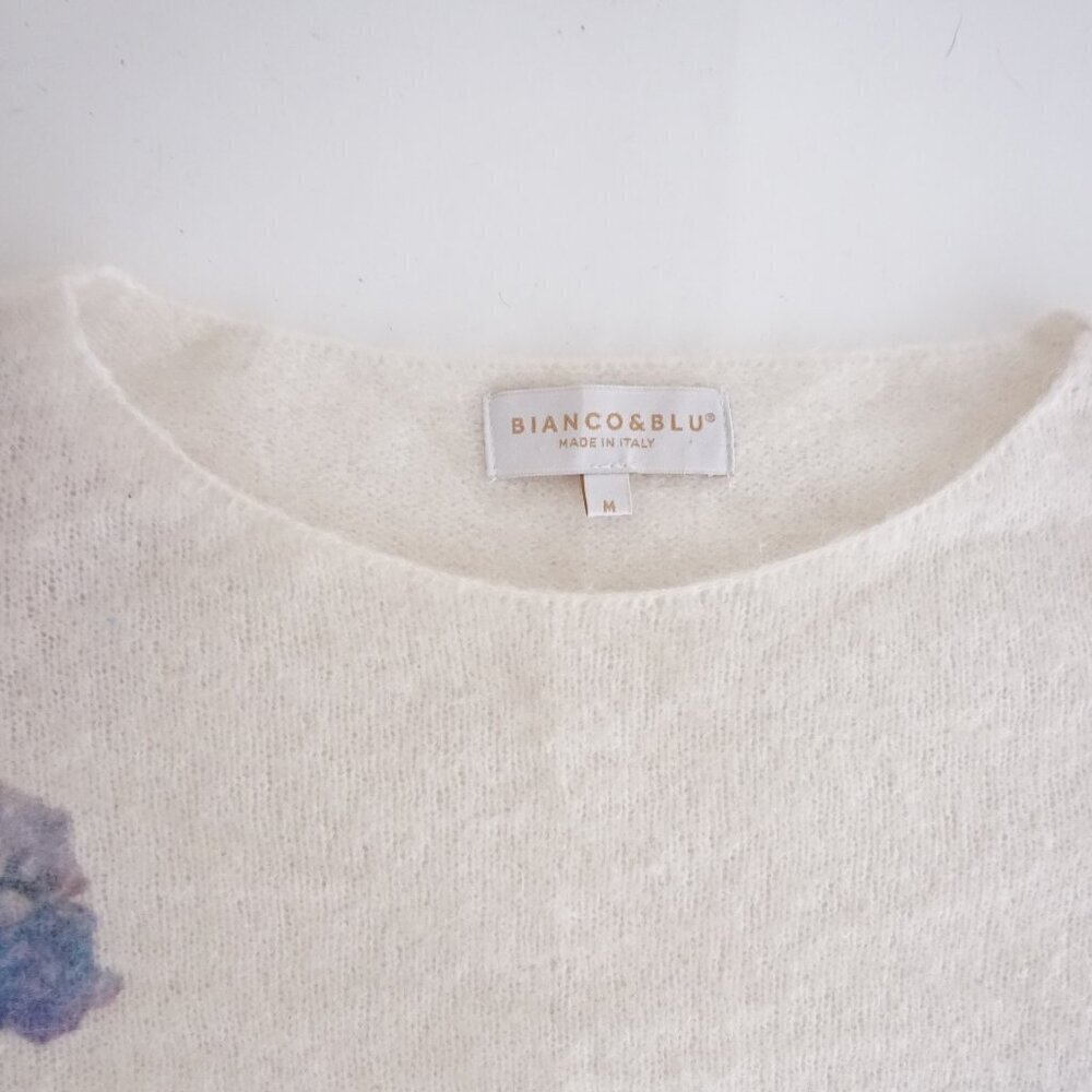 Bianco & Blu Watercolor Cream Pink Floral Mohair Romantic Cottagecore Sweater M - Picture 9 of 10
